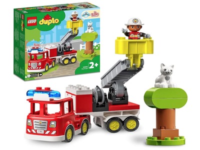 Juguete de camión de bomberos con luz y sonido. Lego.